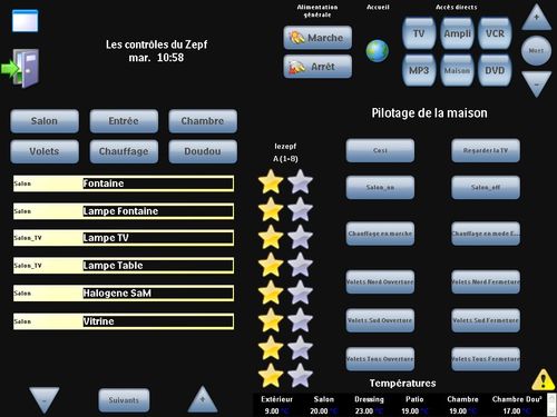 L'écran d'accueil de mon interface domotique